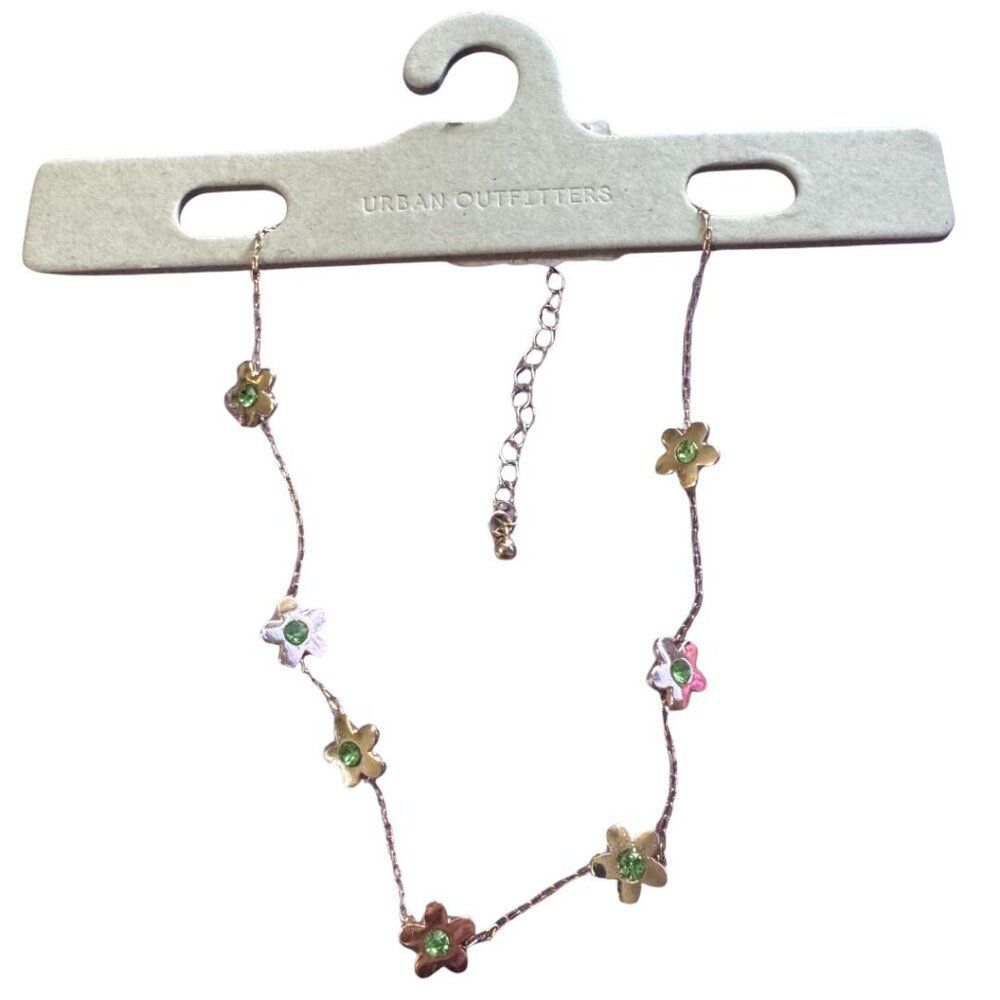 Urban Outfitters Flower Necklace - Gold and Green, NWT